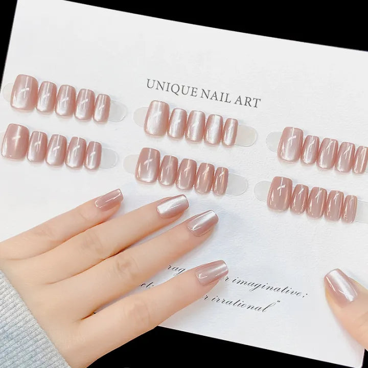 Champagne Cat Eye Wear Nail Wide Light Ice Tea Milk Tea Ice Flash Pure Nude Cat Eye Wear Nail. 2 Boxes,nail art designs